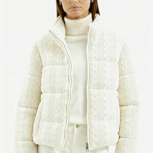 Cream Cable Knit Puffer Jacket - Size M